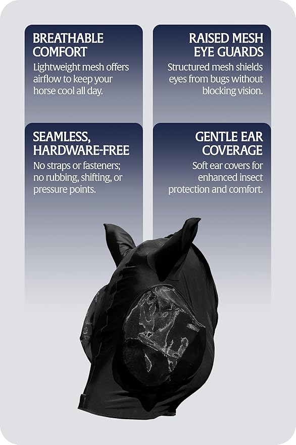 Equinavia Bug Out Fly Mask | Against Flies, Insects, UV Rays - Black - Horse