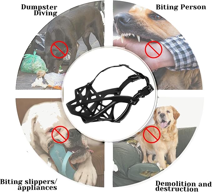 Dog Muzzle, Breathable Basket and Soft Cage Black Dog Mouth Cover,Anti-Biting, Barking and Chewing for Small Medium Large Dogs, 1 Pack Poop Bags for Dogs (XL)