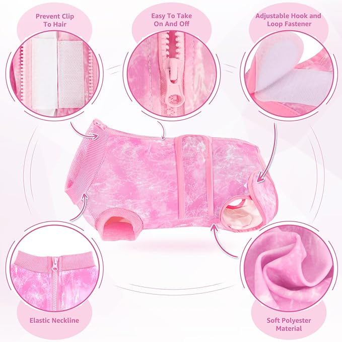 Lukovee Recovery Suit for Dogs, Zipper-On Onesie for Female Male Dog, Abdominal Wounds Cone E-Collar Alternative, Prevent Licking Spay (3XL, Pink Tie-dye)