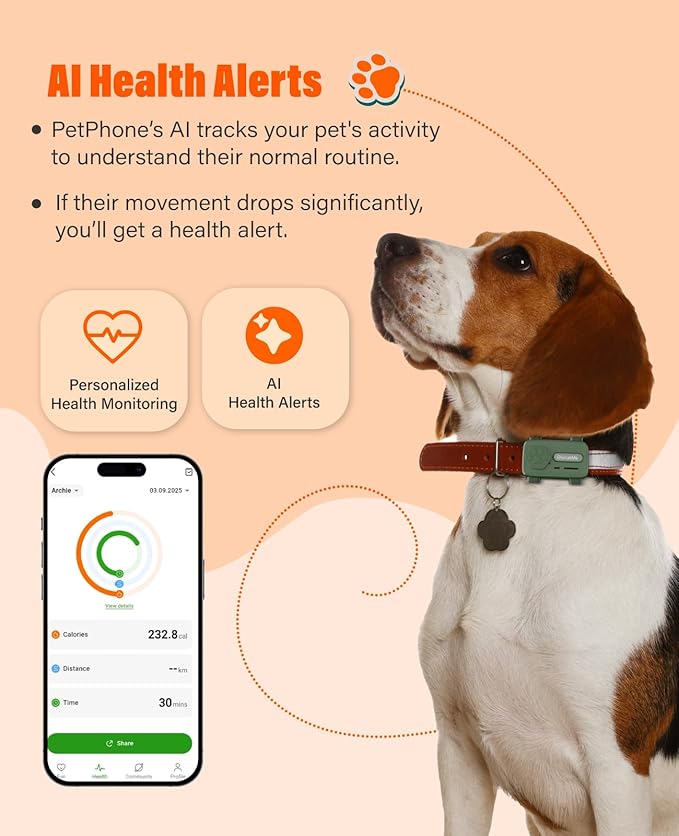 GlocalMe PetPhone for Dog and Cat, Support Play Music and Two-Way Call, Pet Community and AI Health Alerts, Real Time Tracking and Virtual Fence, Unlimited Range Pet GPS Tracker (Green)