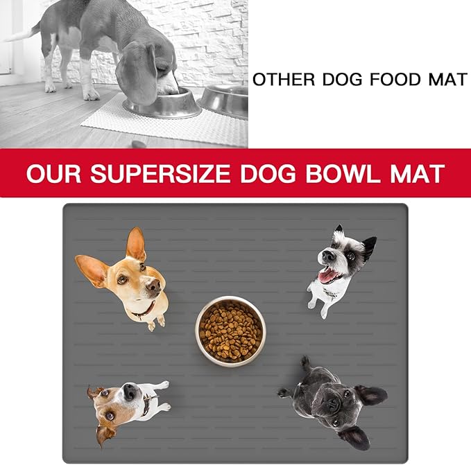 39.4"x29.5" Large Pet Food Mat, Silicone Dog Mats for Food and Water, Nonslip Pet Feeding Mats for Floors,Dog Cat Bowl Mat with Raised Edges, Avocado Green