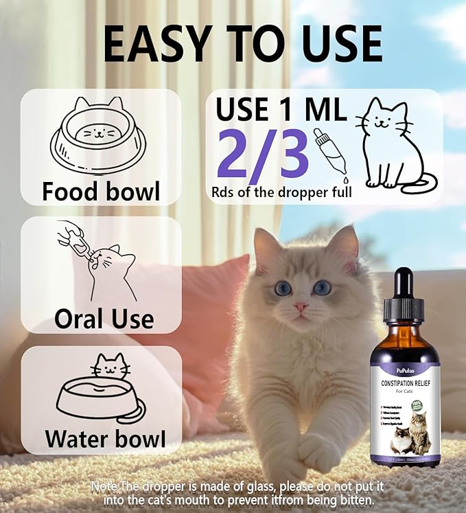 Cat Constipation Relief, Constipation Relief for Cat, Cat Laxative Constipation Relief, 100% Natural Cat Laxative with Probiotics Cat Stool Softener, Promotes Digestive Health - 2 fl oz