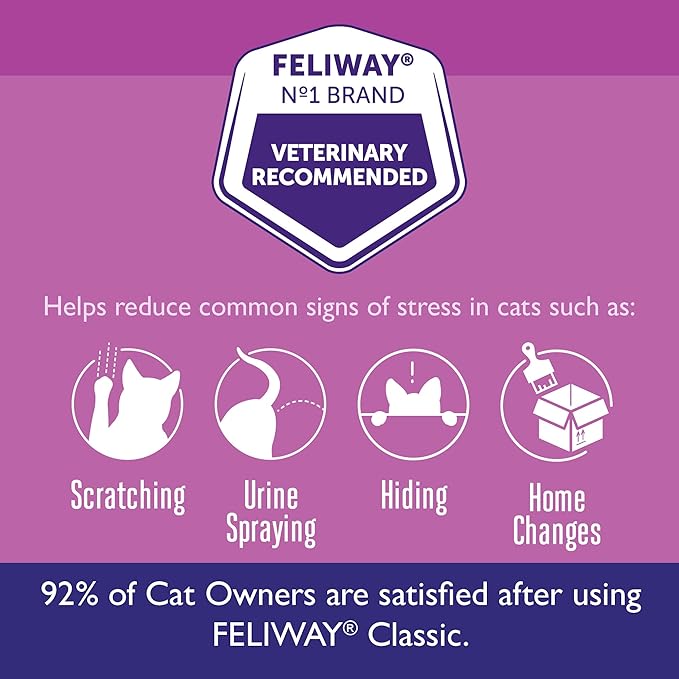FELIWAY® Classic 3 x 30 Day Cat Calming Refills for Pheromone Diffuser, 3 x 48ml Value Pack - Helps Reduce Common Signs of Stress in Cats & Kittens, Enhanced Calming