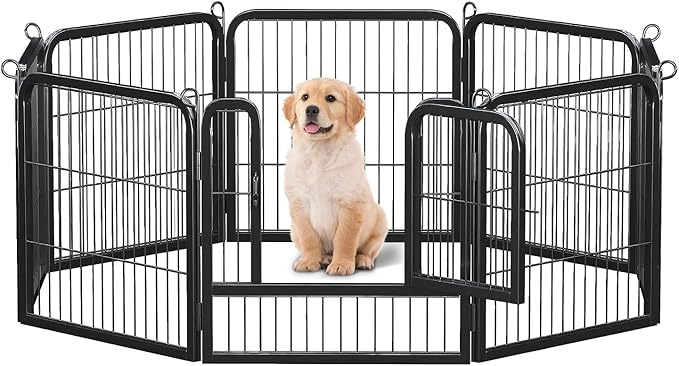 24 Inch 8 Panels Dog Playpen - Metal Pet Exercise Pen for Puppy, Indoor/Outdoor Dog Fence for Yard, Garden, Camping & RV Travel