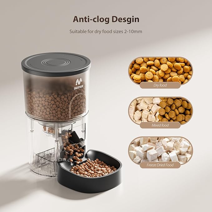 Automatic Cat Feeder, 5G WiFi Cat Food Dispenser with APP Remote Control, Pet Dry Food Smart Feeder, Programmable Timed Feeding, Dual Power Supply, 1-10 Meals Per Day, Stainless Steel Bowl