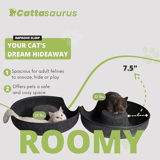 CATTASAURUS Peekaboo Cat Cave for Multiple & Large Cats Up to 30-45 Lbs, Scratch Detachable & Washable Tunnel Bed, Comfy Donut Cat Cave (Dark Gray, Large)