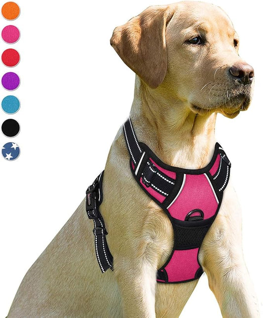 BARKBAY No Pull Dog Harness Front Clip Heavy Duty Reflective Easy Control Handle for Large Dog Walking(Pink,M)