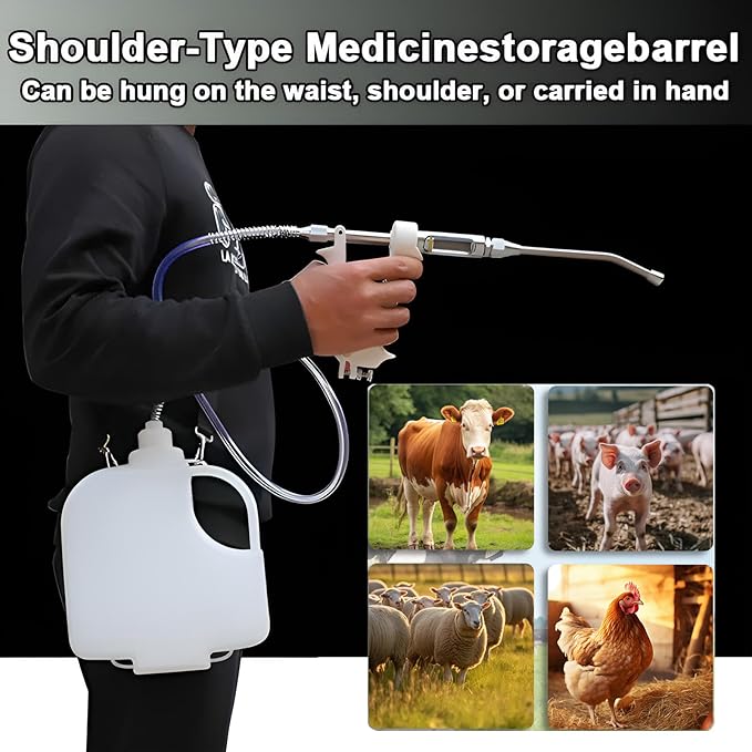 30ML Veterinary Metal Feeding Gun, Continuous Drench Gun Dosing Device Veterinary Adjustable Medicine Dispenser Husbandry Autonomous Feeding Tool, for Pig Cow, Sheep, Horse (White Color, 30ML+Kettle)