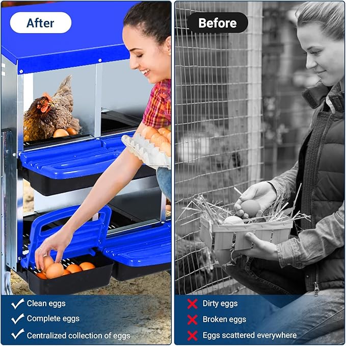 Chicken Nesting Box, 10 Hole 2 Layer Hen Nest Boxes with Legs, Roll Away Eggs Laying Boxes,Cleanable Pull Out Hen Roosting Boxes