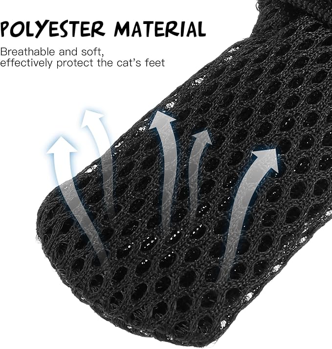 Cat Booties to Prevent Scratching: 4pcs AntiScratch Cat Claw Covers for Feeding Medicine, Pet Grooming, Bathing Shaving Checking, and Nail Trimming, Black Pet Shoes Socks Caps Mittens Paw Protector M