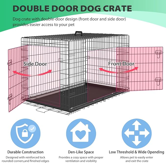 BestPet | Dog Crate | 24" | Black | Foldable Metal Kennel with Double Doors, Secure Slide-Bolt Latches, Leakproof Tray | Portable Dog Cage for Small Breeds | for Travel, Indoor & Outdoor Use