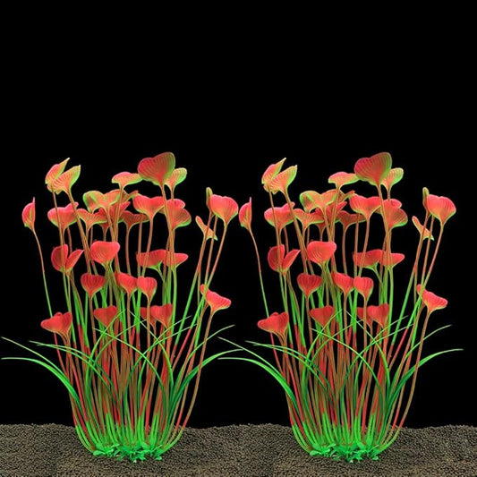 ALEGI Fish Tank Decorations Plastic Plants Large,Aquarium Artificial Plants Decoration Ornament Safe for All Fish-16 inch 2Pcs (Pink 2 pcs)
