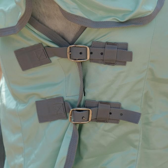Horse Fly Sheet with Detachable Neck Cover & Belly Wrap, Adjustable Fly Sheet for Horses, Ventilated Airflow Mesh Equine Cooling Summer Flysheet Green 78