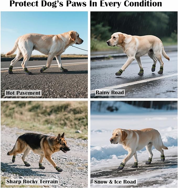 Dog Shoes Lightweight Dog Boots-Breathable Knitted Paw Protector with Adjustable Strap for Hot Pavement, Rain Walking, Hardwood Floors Anti Slip Reduce Noise, Prevent Licking Paws(Green,L)