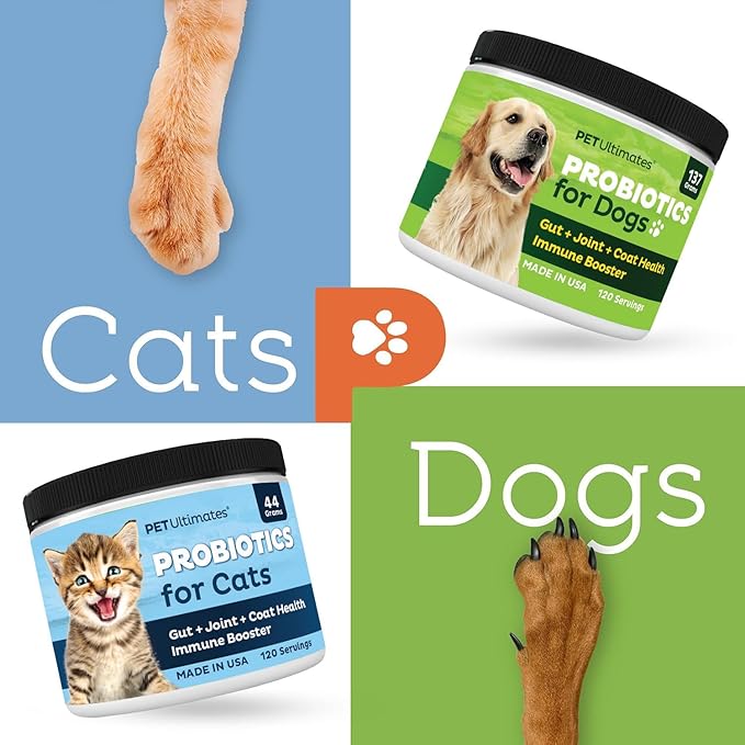 Pet Ultimates Probiotics for Cats – 20-Species Cat Probiotic Powder to Treat Diarrhea, Vomiting, Digestive Support & Cat Antibiotics Recovery – Cat Health Supplies (44 gr)
