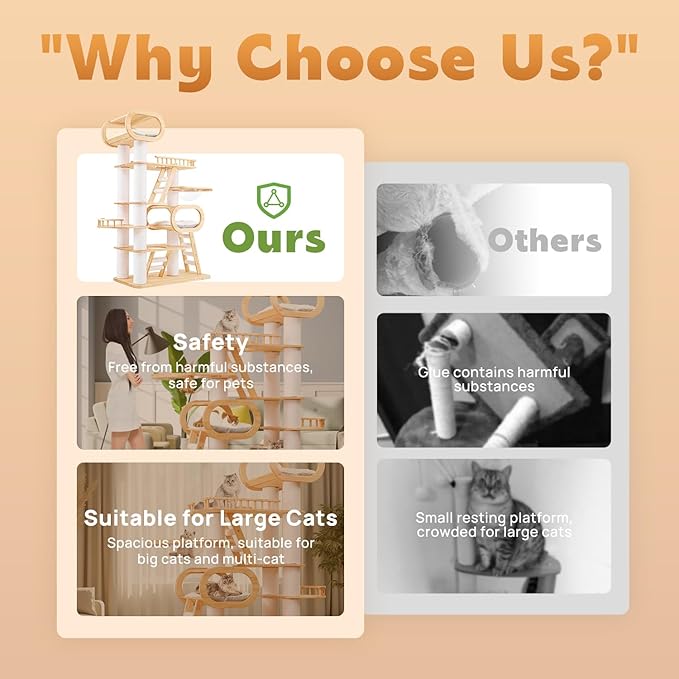 76.8'' Modern Cat Tree for Indoor Cats, Tall Wooden Cat Tower for Home Decoration, Multi-Level Tower with Transparent Cat Bed, Huge Cat Condo for Multi-Cat Families