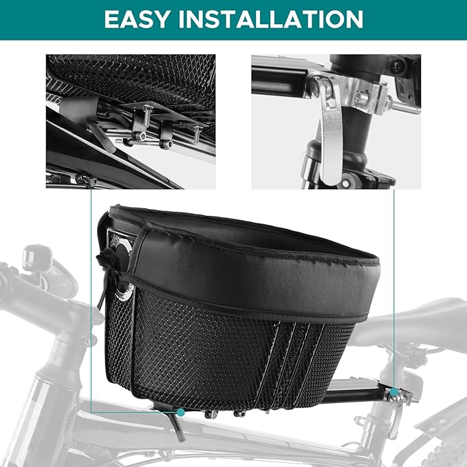 Dog Bike Basket Mountain Bike Shopping Basket Portable Cat and Dog Carrier for Bike Front Crossbar with Sponge Liner ty Strap (Black)