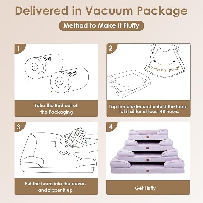 EHEYCIGA Orthopedic Dog Bed for Medium Dogs, Waterproof Memory Foam Medium Pet Beds with Sides, Non-Slip Bottom and Egg-Crate Foam Dog Couch Bed with Washable Removable Cover, Lilac