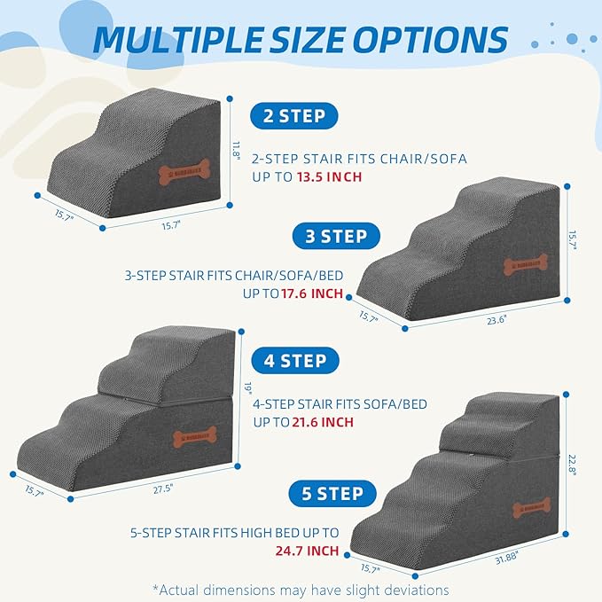 Dog Stairs for Small Dogs and Cats, 2 Steps Pet Stairs to Get on Couch Sofa and Chair, Indoor Non-Slip Balanced Portable Pet Step, High-Density Foam Ramp with Removable Washable Cover, Grey（11.8" H）