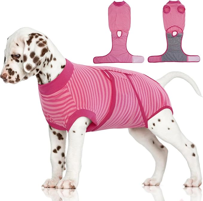 FUAMEY Recovery Suit for Dogs After Surgery,Soft Breathable Dog Bodysuit E-Collar & Cone Alternative Surgical Suit,Male Female Dog Neuter Spay Suits Anti Licking Wounds Onesie Rose Stripes S