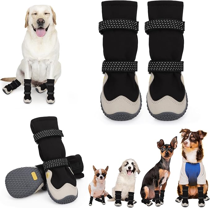 Dog Shoes for Large Small Medium Dogs, Dog Snow Boots Winter, Dog Booties and Paw Protectors to Prevent Licking, Anti-Slip Dog Shoes with Reflective for Hot Pavement,Hardwood Floors, Hiking (Size 7)