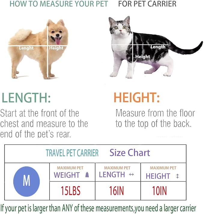 Cat Carrier Dog Carrier Pet Carrier Cat Bags for Small Medium Cats Dogs Puppies of 15 Lbs,of Airline Approved Small Dog Bag Soft Sided,Collapsible Travel Puppy Carrier (Medium, Blue)