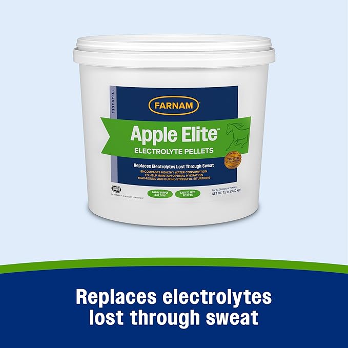 Farnam Apple Elite Electrolyte Supplement for Horses, Replaces Vital Minerals, Encourages Hydration, No Added Sugar, 7.5 lb, 40 Day Supply