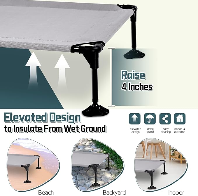 Elevated Outdoor Dog Bed with Canopy & Adjustable Feet - Larger Shade for Camping, Backyard & Patio