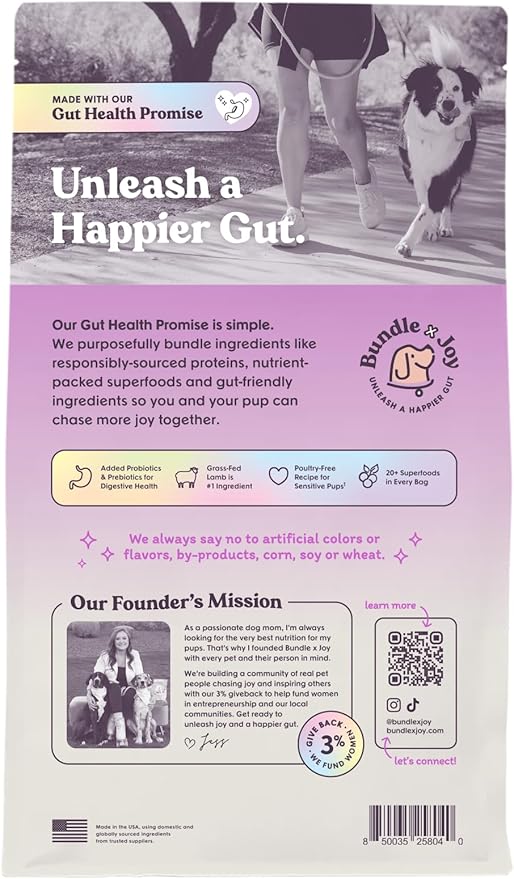 Brave Probiotic Dog Food Dry, Lamb, 18lb Bag, Natural Grain Free Adult Kibble for Digestive Health Made with Real New Zealand Lamb, 20 Plant Based Superfoods, Corn, Poultry & Soy Free