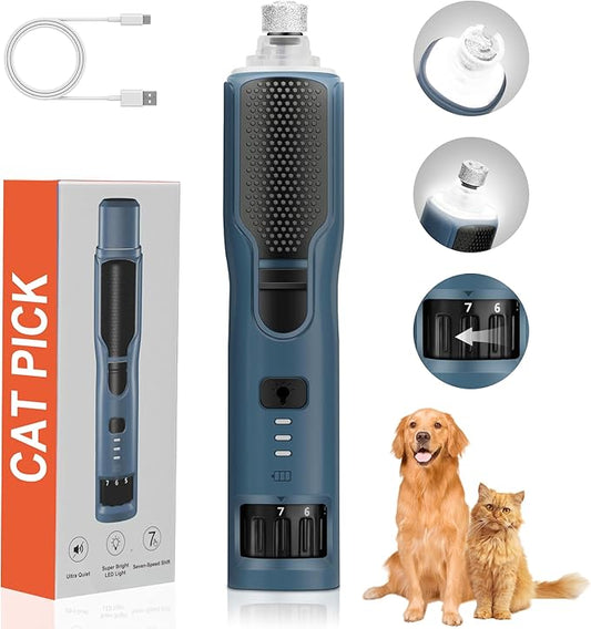 Dog Nail Grinder 7-Speed & 360° LED Light, Professional Pet Nail Grinder for Dogs and Cats, Electric Dog Nail Trimmer Painless Paws Grooming & Smoothing Tool for Large Medium Small Dogs Cats Pets