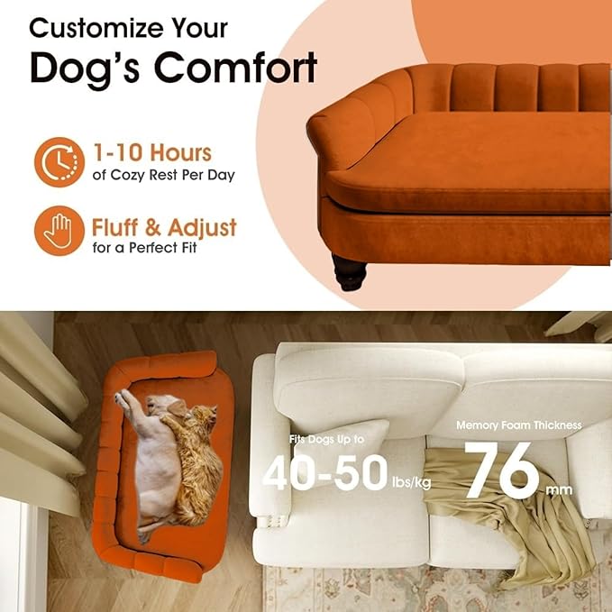 Dog Couch Sofa Bed, Comfortable Pet Sofa for Large and Medium Dogs, Soft Velvet Cushion, Durable Dog Furniture for Living Room