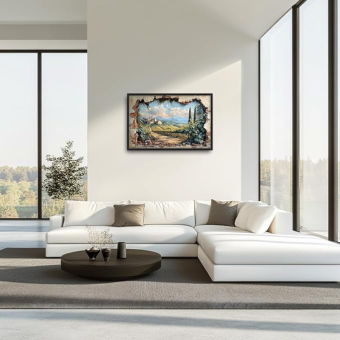 Large Farmhouse Nature Landscape Wall Art for Living Room, Rustic Countryside Canvas Oversized Wall Decor, Vintage Scenery Framed Pictures Painting Print Artwork for Bedroom Dining Room 36L" x 24W"