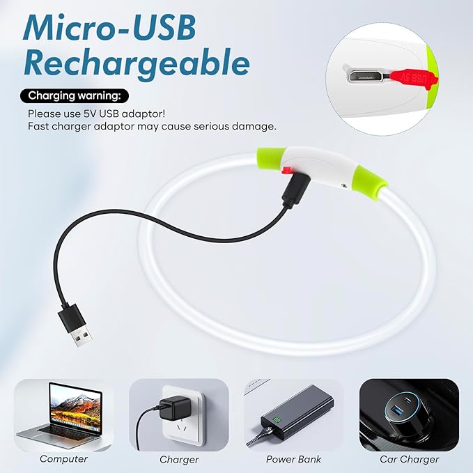 BSEEN Light Up Dog Collar - LED Dog Collar Rechargeable, Glowing Pet Collars for Small Medium Large Dogs, TPU Cuttable Lighted Puppy Collar, Safety Dog Lights for Night Walking (Green 70cm)