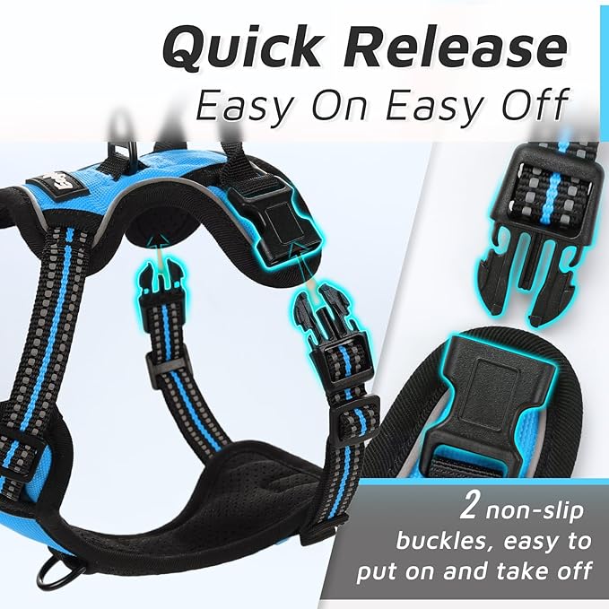 Eagloo Small Dog Harness No Pull, Service Vest with Reflective Strips and Control Handle, Adjustable and Comfortable for Walking, No Choke Pet Harness with 2 Metal Rings, Sky Blue, XS
