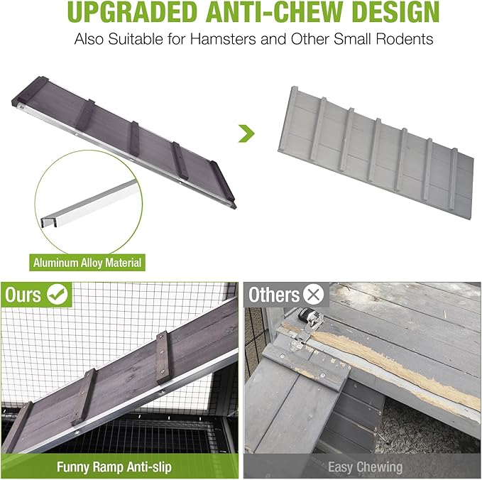 GUTINNEEN Indoor Rabbit Hutch Guinea Pig Cages with Chew-Proof Ramp, 2-Story Wooden Bunny House with Pull-Out Tray & Lockable Caster Wheels, Small Animal Cage for 2-4 Rabbits & Guinea Pigs (Grey)