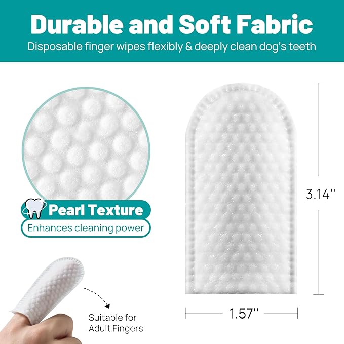 Dog Dental Care Finger Wipes - Teeth Cleaning Finger Wipes for Dog & Cats - Tooth Brushing Kit Dental Wipes for Dog - Reduces Plaque & Freshens Breath (100 PCS, Unscented)