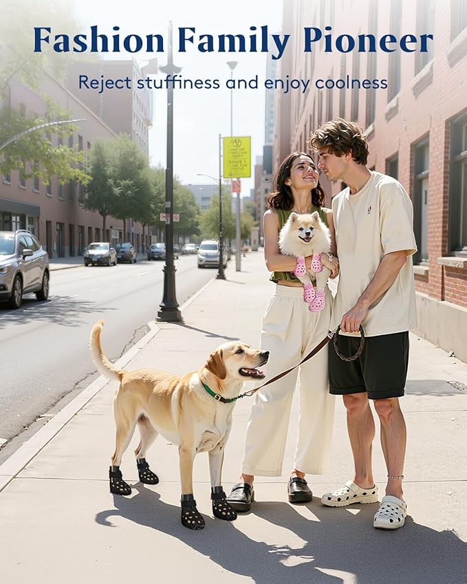 Dog Shoes for Hot Pavement, Breathable Dog Boots Paw Protectors with Adjustable Straps & Non-Slip Sole, Easy On & Off, Waterproof, Easy-Cleaning (Pink, S)