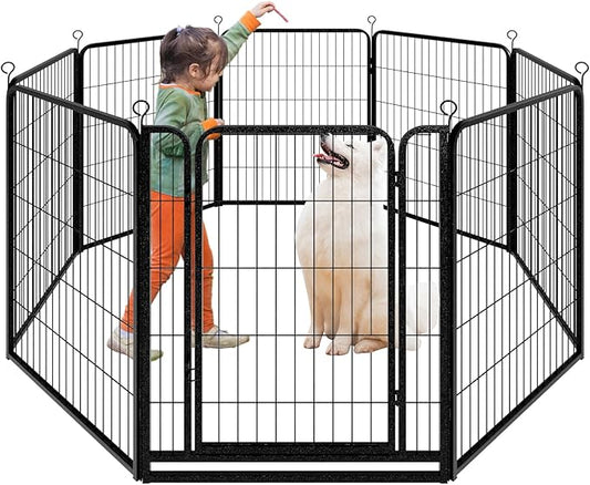 Dog Playpen Outdoor Extra Wide 8 Panels Heavy Duty Dog Fence 40" Height Anti-Rust with Doors Portable for RV Camping Yard, Total 21FT, 35 Sq.ft, Snowy Black