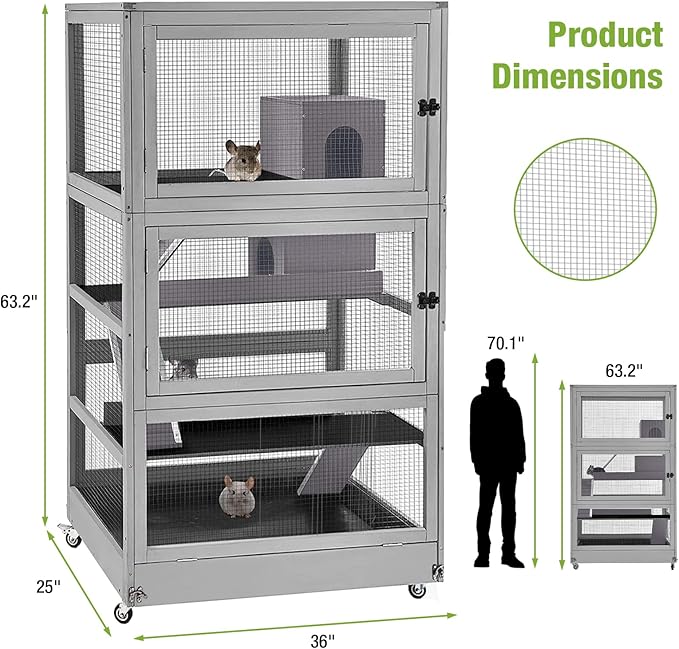 GUTINNEEN Large Chinchilla Cage, 4 Levels Ferret Cage - Large Critter Nation Hutch with Chew-Proof Aluminium Edge & PVC Layer, Brake Wheels Moveable - for Hamster, Rat, Gerbil