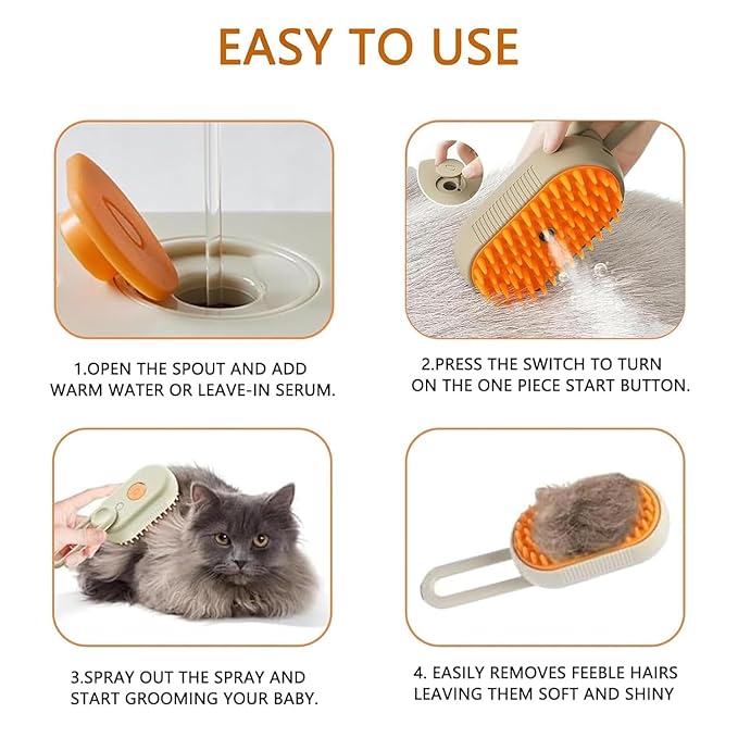 4 in 1 Cat Steam Brush,cat brushes for indoor cats,Rechargeable Steam Cat with Steam,Anti-Static Steam Pet Brushes for Dogs Cats(Khaki)
