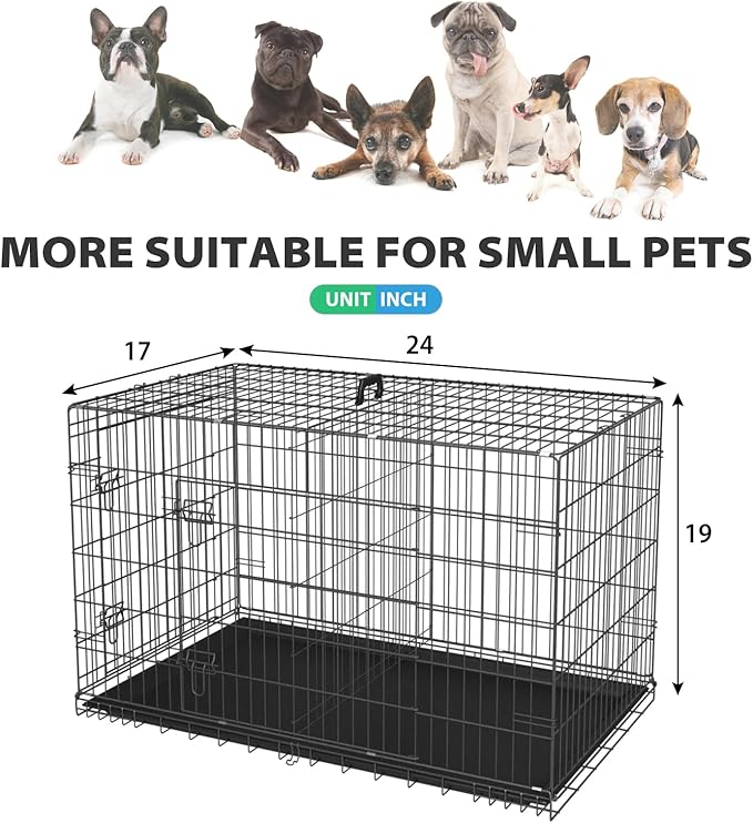 BestPet | Dog Crate | 24" | Black | Foldable Metal Kennel with Double Doors, Secure Slide-Bolt Latches, Leakproof Tray | Portable Dog Cage for Small Breeds | for Travel, Indoor & Outdoor Use