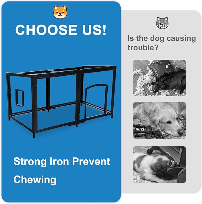 Extra Large Dog House Outdoor Weatherproof 59.1" Outside Wooden Dog Kennel, Chewproof Strong Iron Frame Window