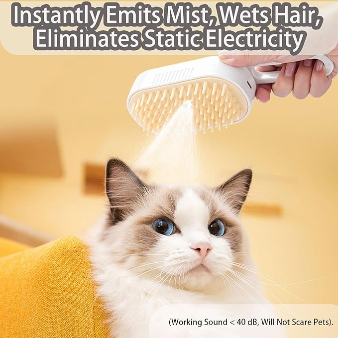 cat steam brush for shedding -4 in 1 Rechargeable Steam Brush for Cats and Dogs, Anti-static, Massage, Cleaning, Shedding & Combing All In One!grooming tool for cats and dogs（Beige）