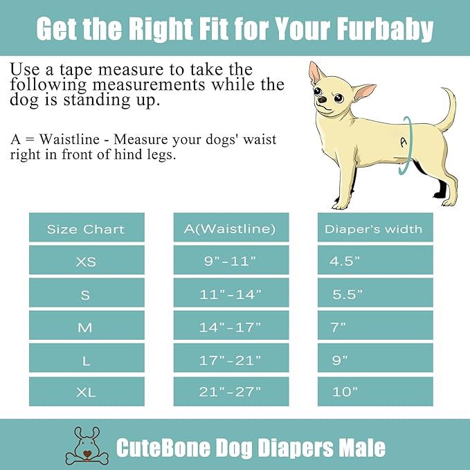 CuteBone Belly Band for Dogs Male Reusable Diapers Washable Wrap DM36M