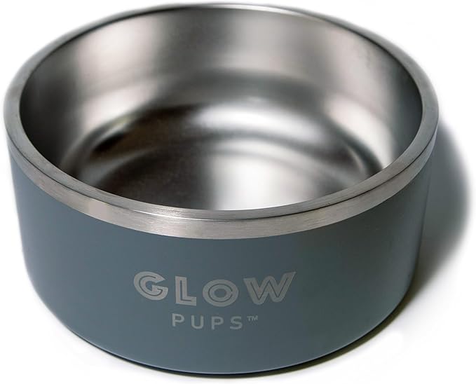 Grey Dog Double Wall Stainless Steel Pet Bowl, Vacuum Insulated, Non Skid, 64 oz
