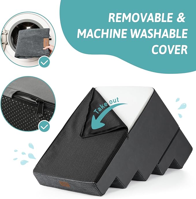 Dog Stairs for Small Dogs, 5 Tier Removable Wider Pet Stairs for Couch and Bed, 23.6" H Non-Slip Dog Steps for Puppies and Old Cats with Support Board, 29.5x19.7x23.6 inch, Dark Grey