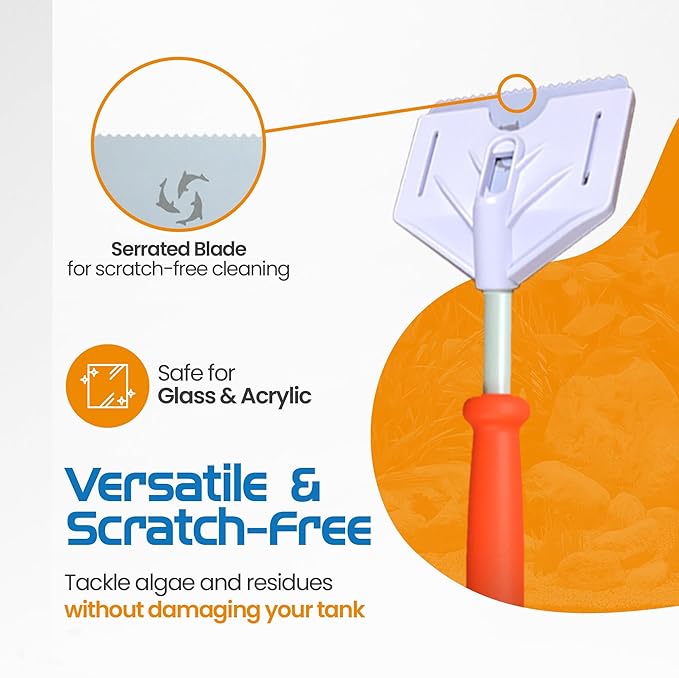 FL!PPER Flipper Platinum Aquarium Algae Scraper | Glass & Acrylic Tank Cleaner with Serrated Blade for Efficient Aquarium Maintenance (28” Rigid Shaft)