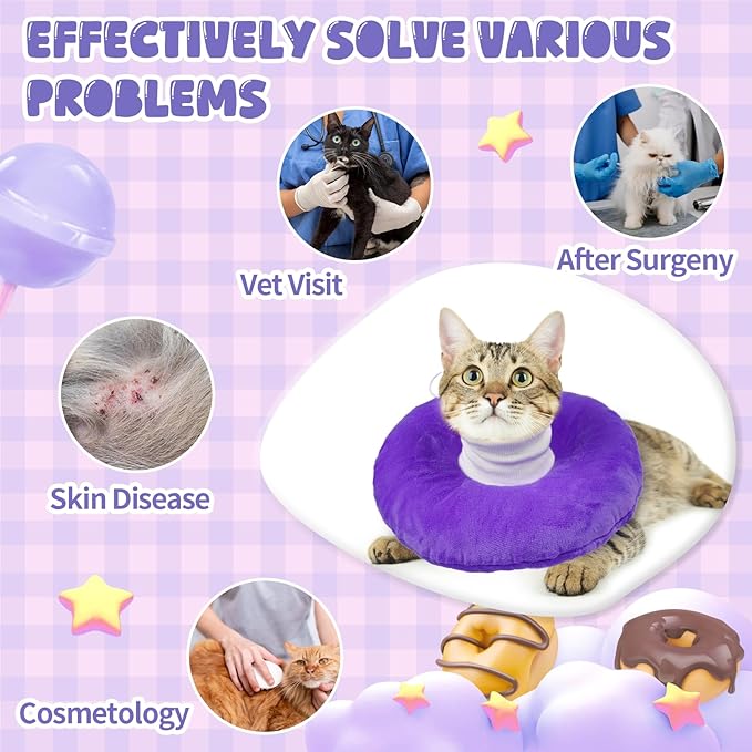 BRKURLEG Cat Recovery Collar Soft Cat Cones Pet Neck Protector Adjustable Kitten Cones to Stop Licking After Surgery Pet Elizabethan Collar for Cats Kittens, Purple, M