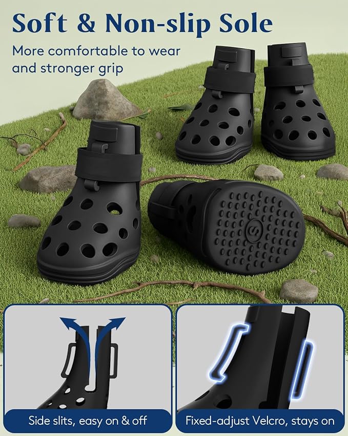Dog Shoes for Hot Pavement, Breathable Dog Boots Paw Protectors with Adjustable Straps & Non-Slip Sole, Easy On & Off, Waterproof, Easy-Cleaning (Black, S)