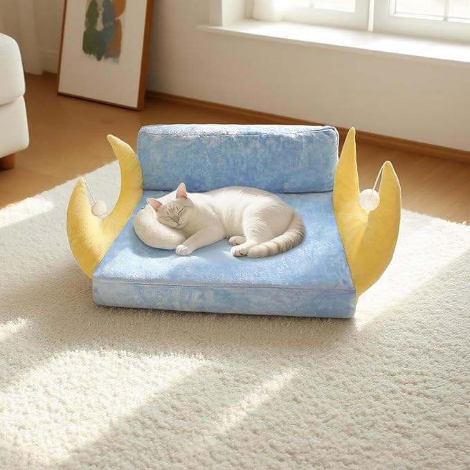 Cat Couch with Soft Pillow, Supportive Dog Couch, Cat Sofa with Removable Cover，Cute Moon Shaped, 24 Inch
